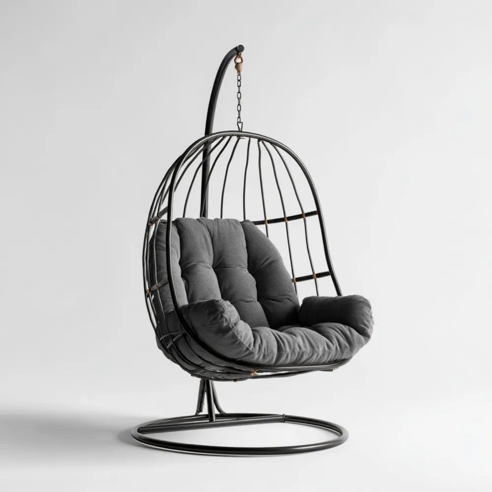 Sedia a Dondolo Sospesa 100x90x195 cm Metallo Imbottitura Grigio Scuro - Design Moderno