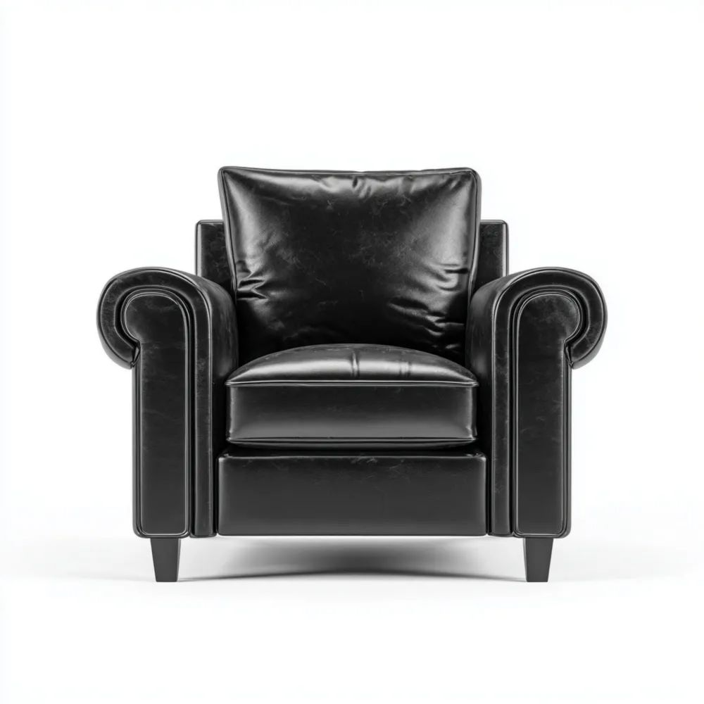 Poltrona in Pelle 90x85x95 cm - Nero - Design Classico