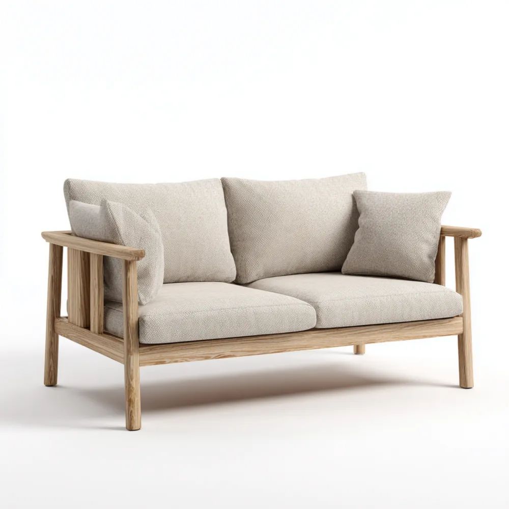 Divano a due posti in legno massello per esterni 150x75x80 cm - Crema