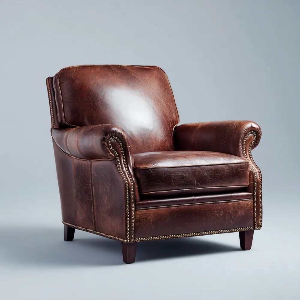 Poltrona in Pelle Marrone 90x80x100 cm - Design Classico