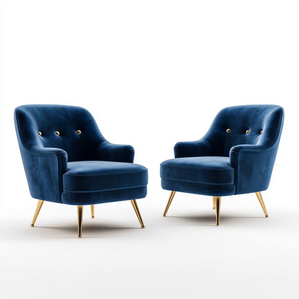 Poltrone in Velluto Set di 2 Moderne 70x80x85 cm - Blu - Gambe in Metallo Dorato