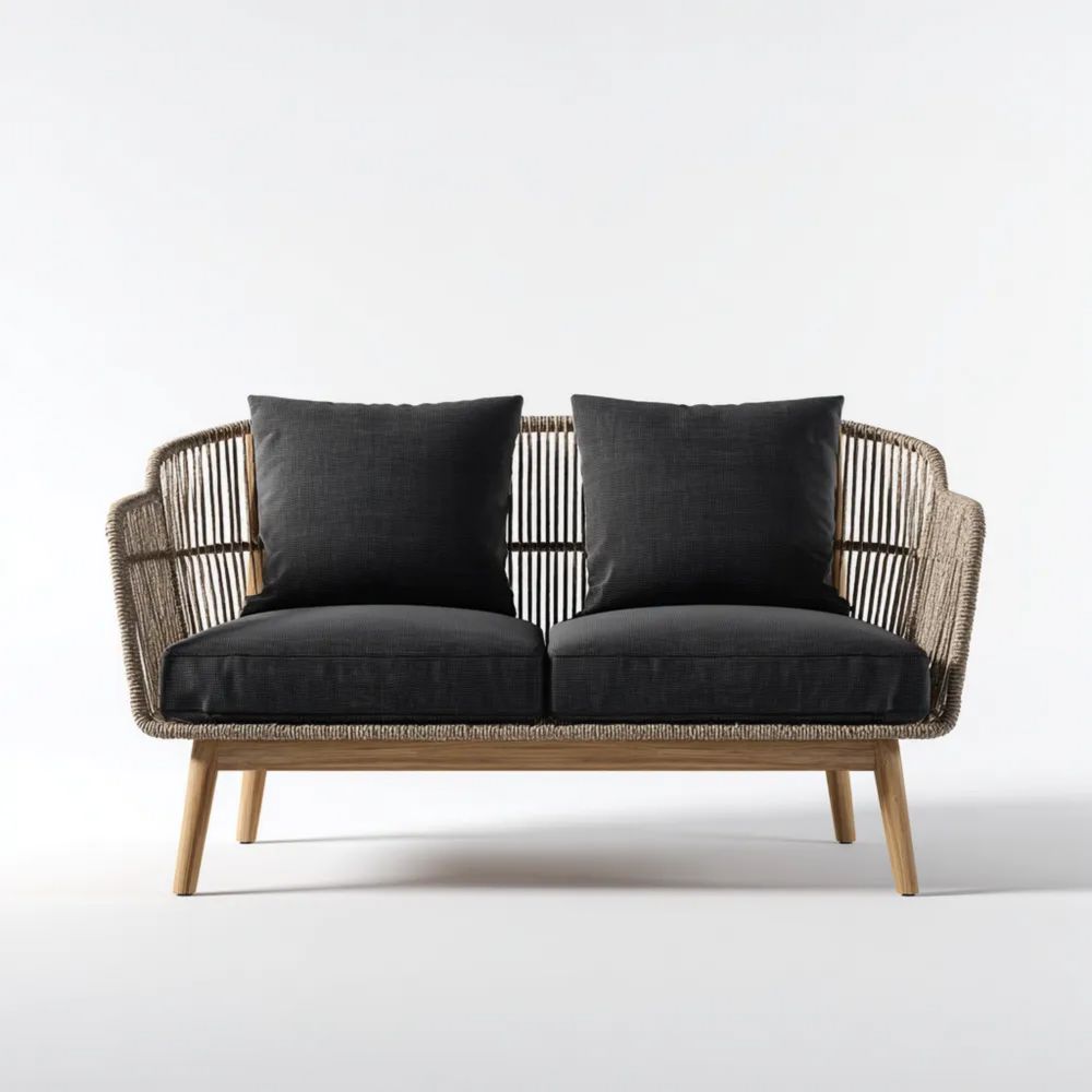 Divano a due posti da esterno in vimini 135x70x80 cm - Grigio scuro - Design moderno