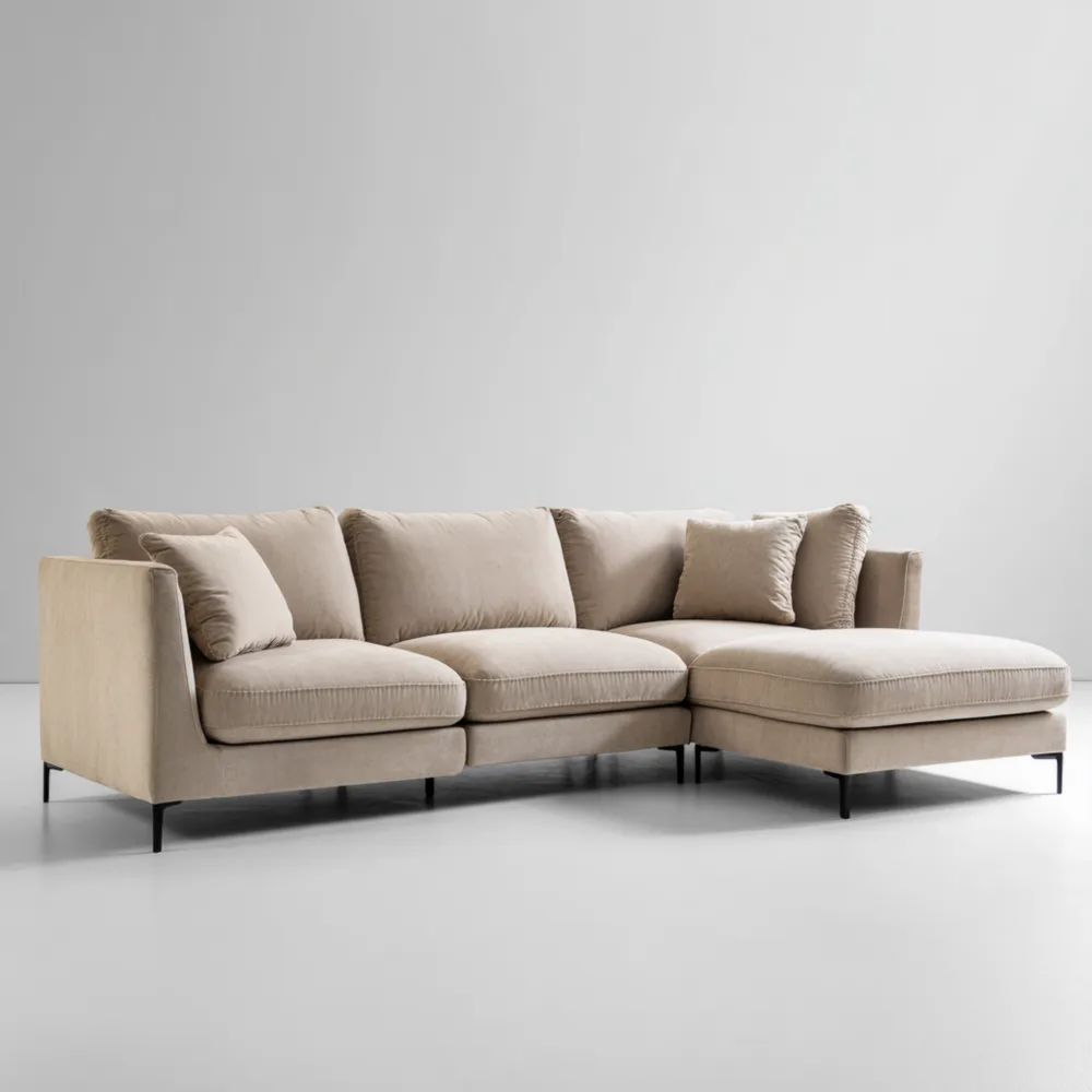 Divano angolare in tessuto 280x160x85 cm – Beige – Design moderno