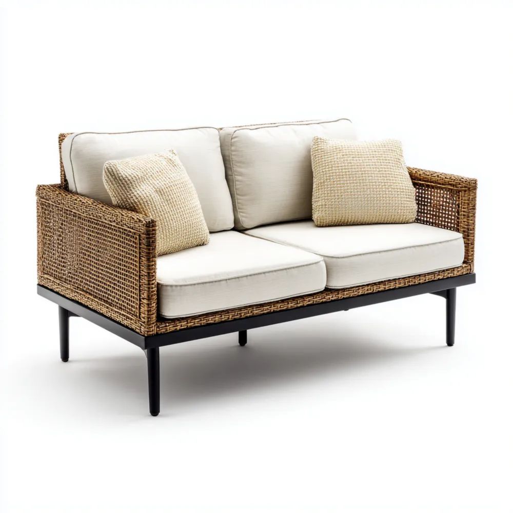 Divano a due posti in rattan 140x76x85 cm - Cuscini Beige - Design moderno per esterni
