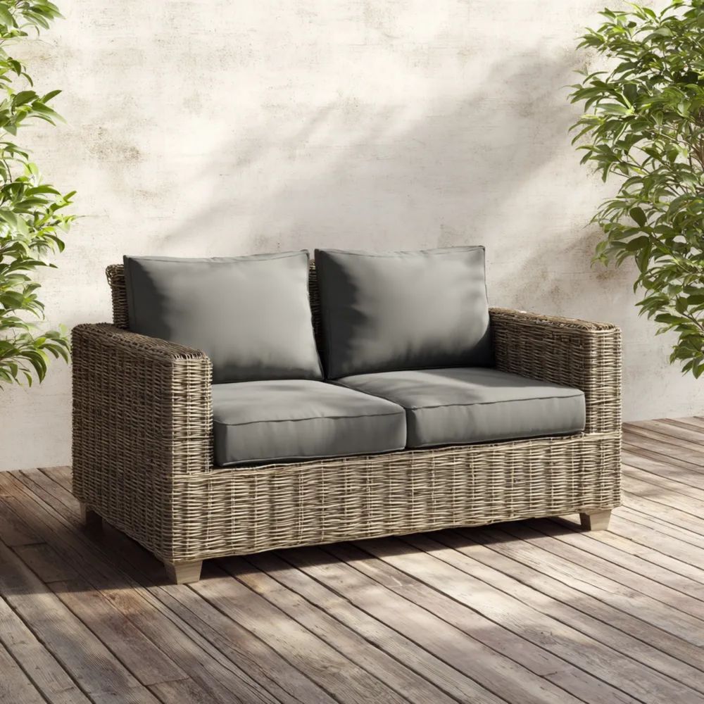 Divano a due posti in rattan 150x85x80 cm - Grigio - Design contemporaneo