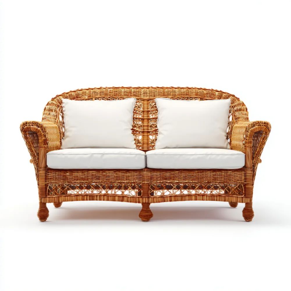 Divano a due posti in rattan 150x80x85 cm - Naturale - Design Classico