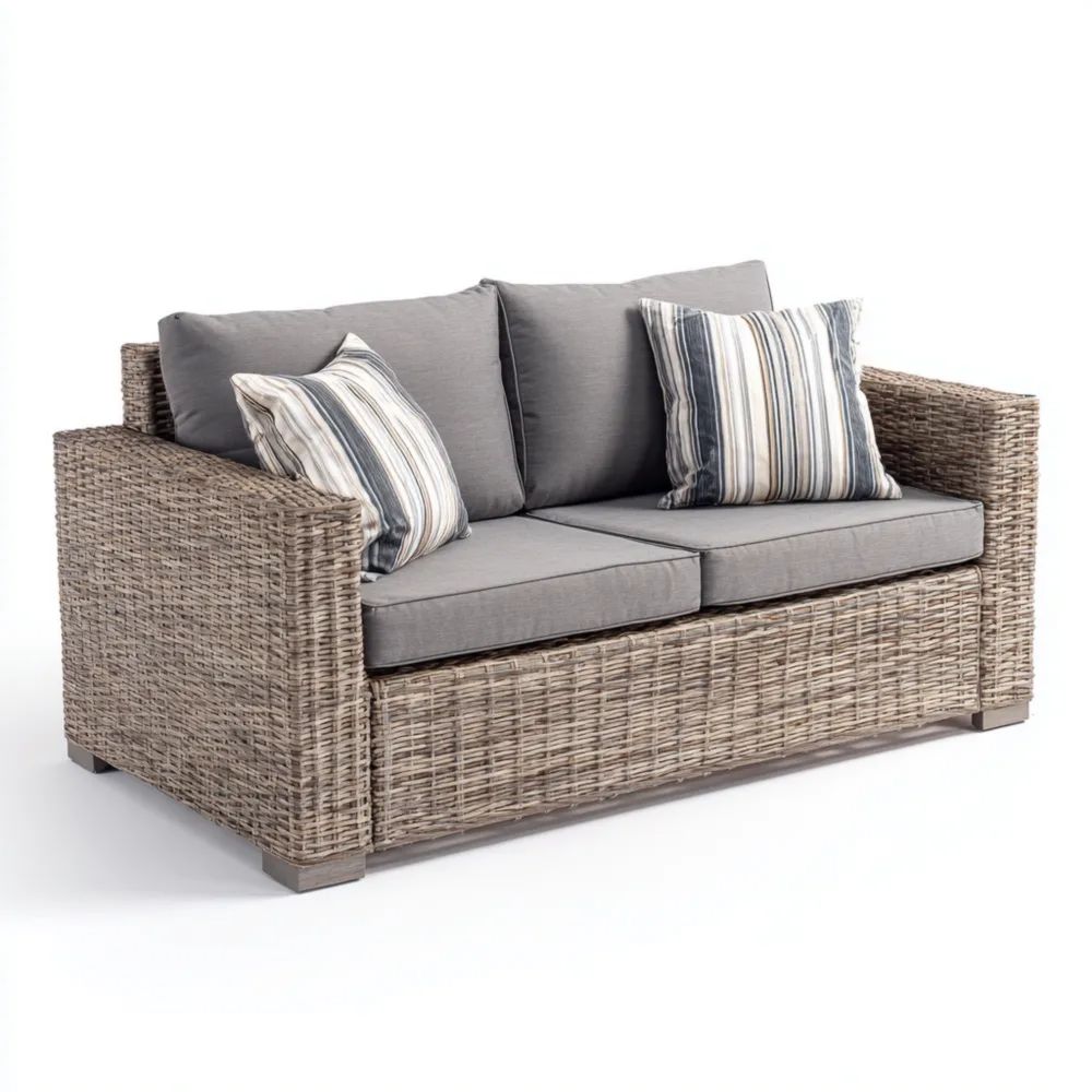 Divano a due posti in rattan 150x85x65 cm - Grigio - Stile Moderno