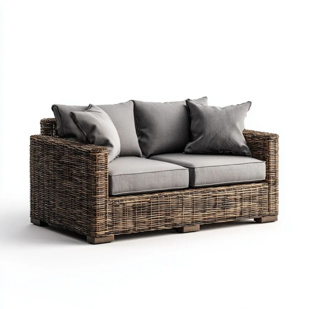 Divano a due posti in rattan 180x85x75 cm per esterno - Grigio