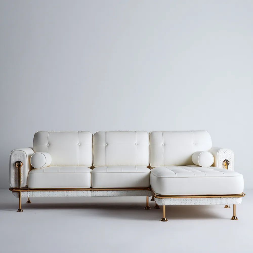 Divano angolare in pelle 250x100x85 cm - Bianco - Design contemporaneo