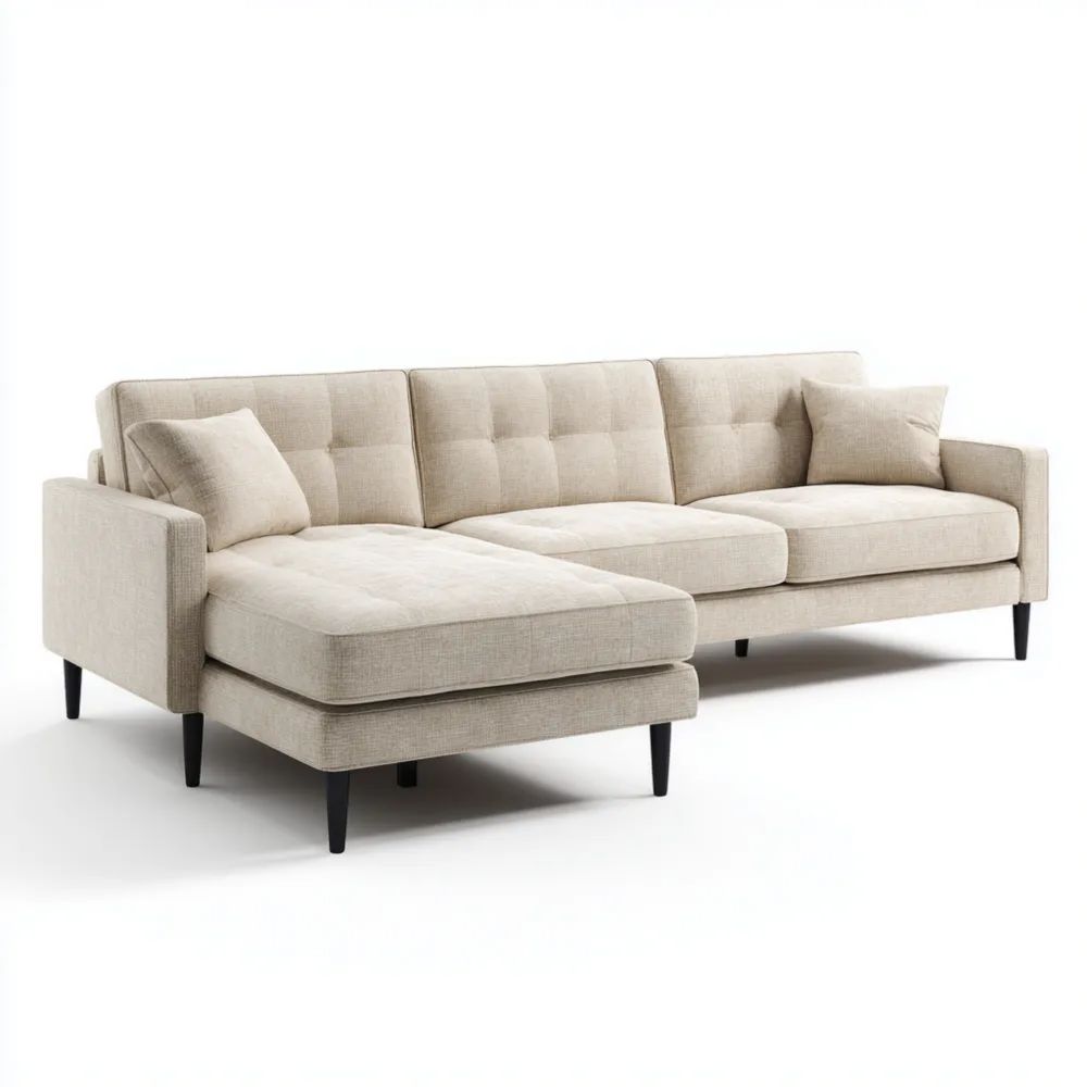 Divano angolare in tessuto 250x150x85 cm - Beige - Design moderno