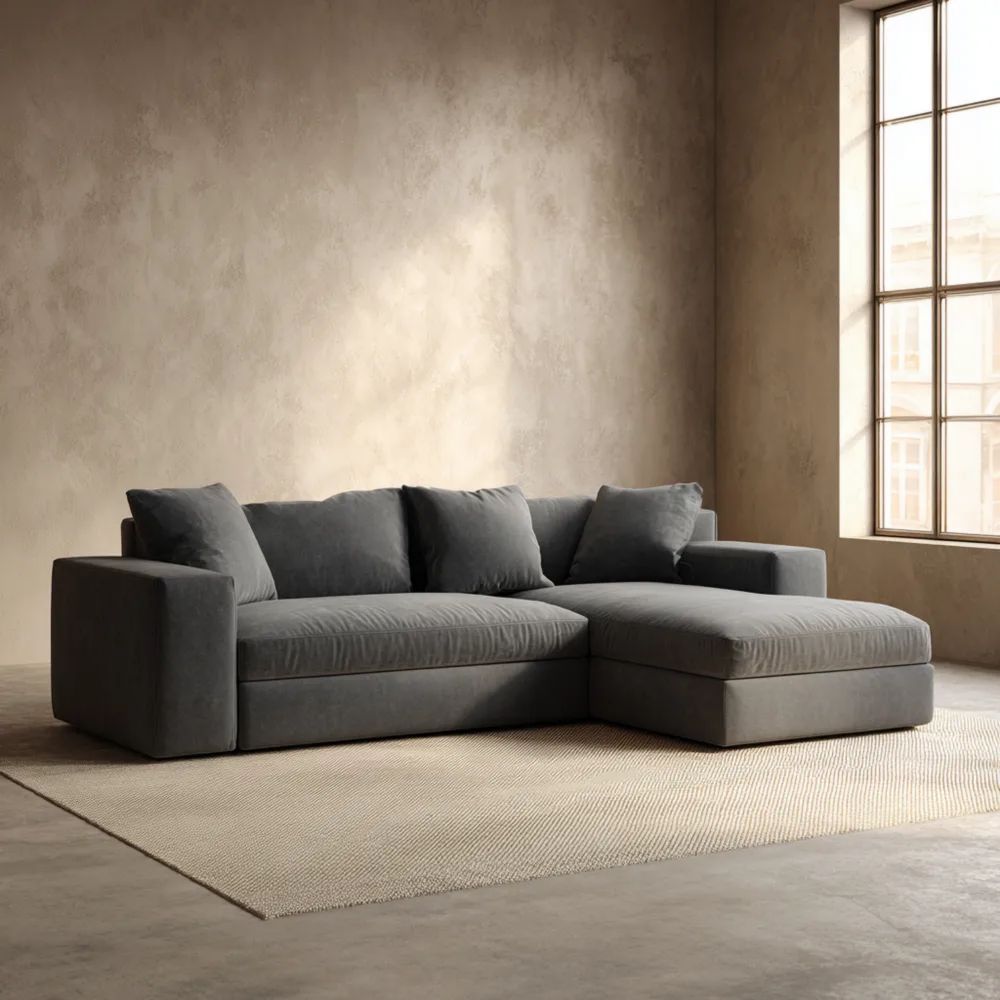 Divano angolare in tessuto 270x160x90 cm – Grigio scuro – Design moderno