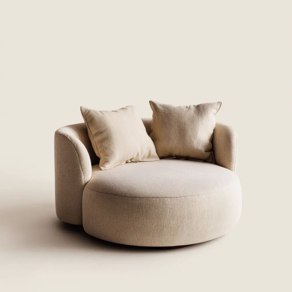 Poltrona circolare in tessuto 120x120x75 cm - Beige - Design moderno