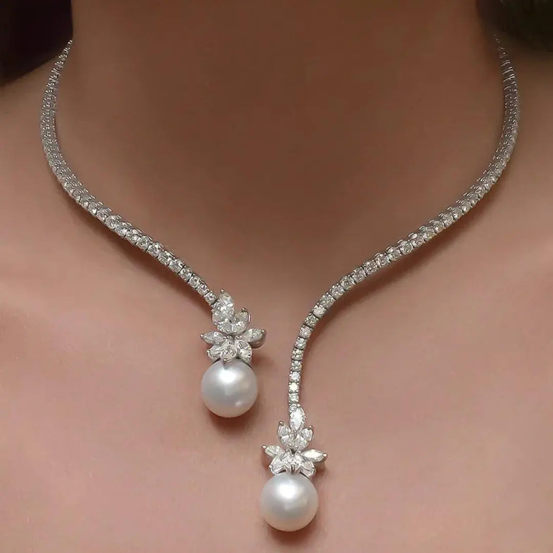 Elegantní lesklý náhrdelník vyrobený ze sterlingového stříbra s perlami-Eleanor Hart CZ