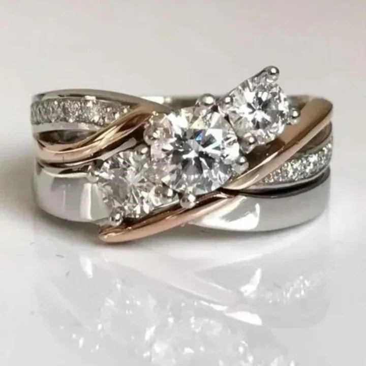 Vintage zlatý a stříbrný prsten se zirkonem-Eleanor Hart CZ