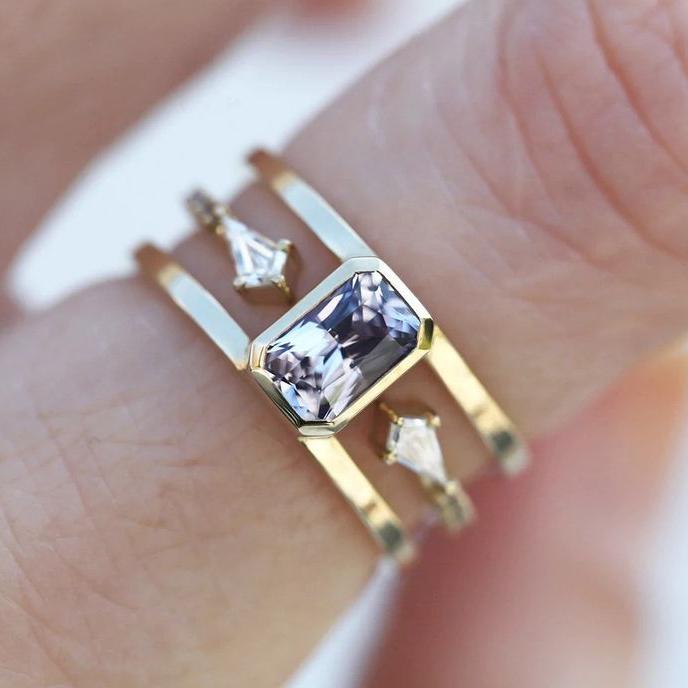 Vintage fialový zirkonový vrstvený zlatý prsten-Eleanor Hart CZ