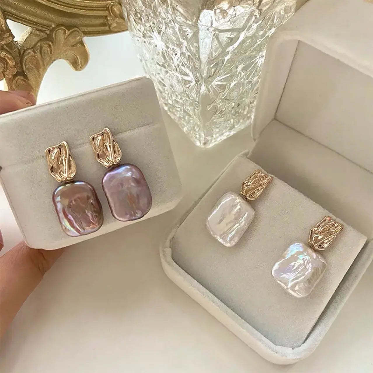 Elegantní barokní perlové zlaté náušnice