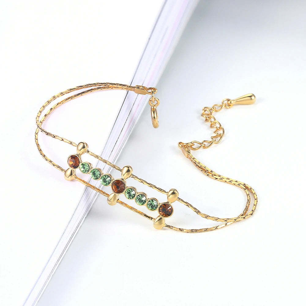 Retro zlatý zeleno-hnědý náramek s drahokamy-Eleanor Hart CZ