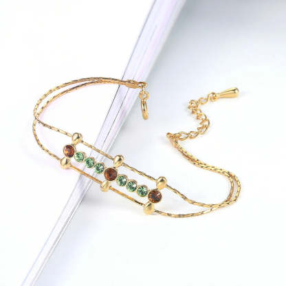 Retro zlatý zeleno-hnědý náramek s drahokamy-Eleanor Hart CZ