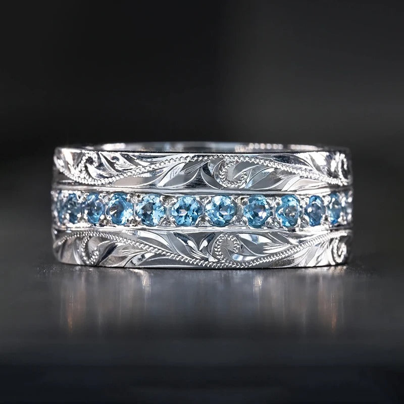 Vintage stříbrný prsten s vyřezávanými listy-Eleanor Hart CZ