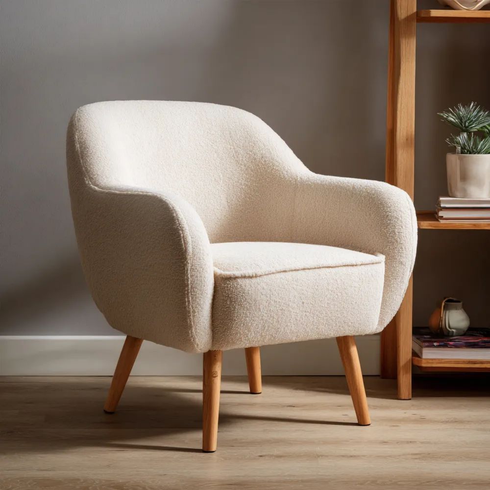 Poltrona in tessuto bouclé 70x75x80 cm – Crema – Design Contemporaneo