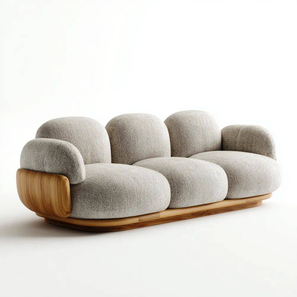 Divano a tre posti in tessuto morbido 210x95x80 cm – Grigio Chiaro – Design moderno