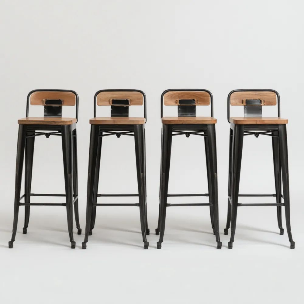 Sgabelli da Bar in Legno e Metallo 40x40x100 cm – Design Industriale