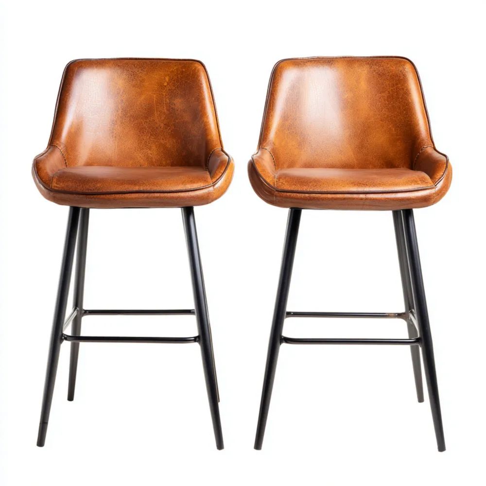 Sgabelli da bar in pelle sintetica 45x50x100 cm Marrone/Nero - Design retrò
