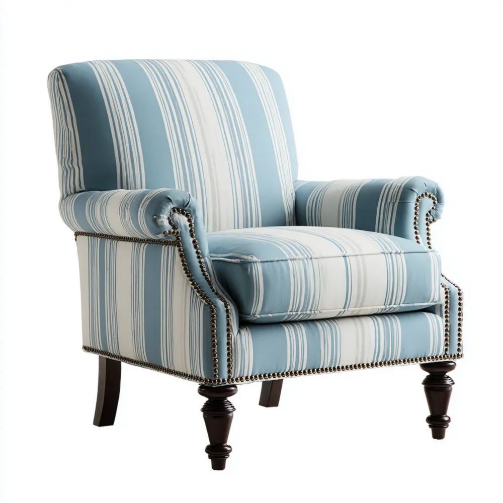 Poltrona in Tessuto a Righe 70x80x90 cm - Azzurro/Bianco - Design Classico