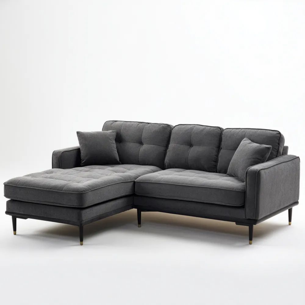 Divano angolare in tessuto 230x150x85 cm – Grigio scuro – Design moderno