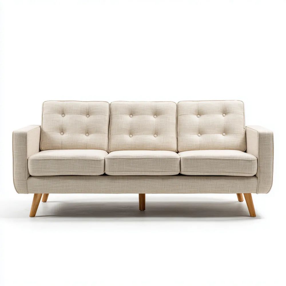 Divano a tre posti 200x85x75 cm lino Beige - design moderno