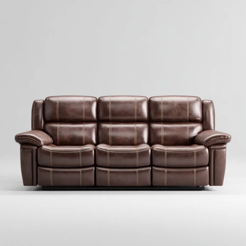 Divano a tre posti in pelle 200x100x90 cm - Marrone - Design Classico