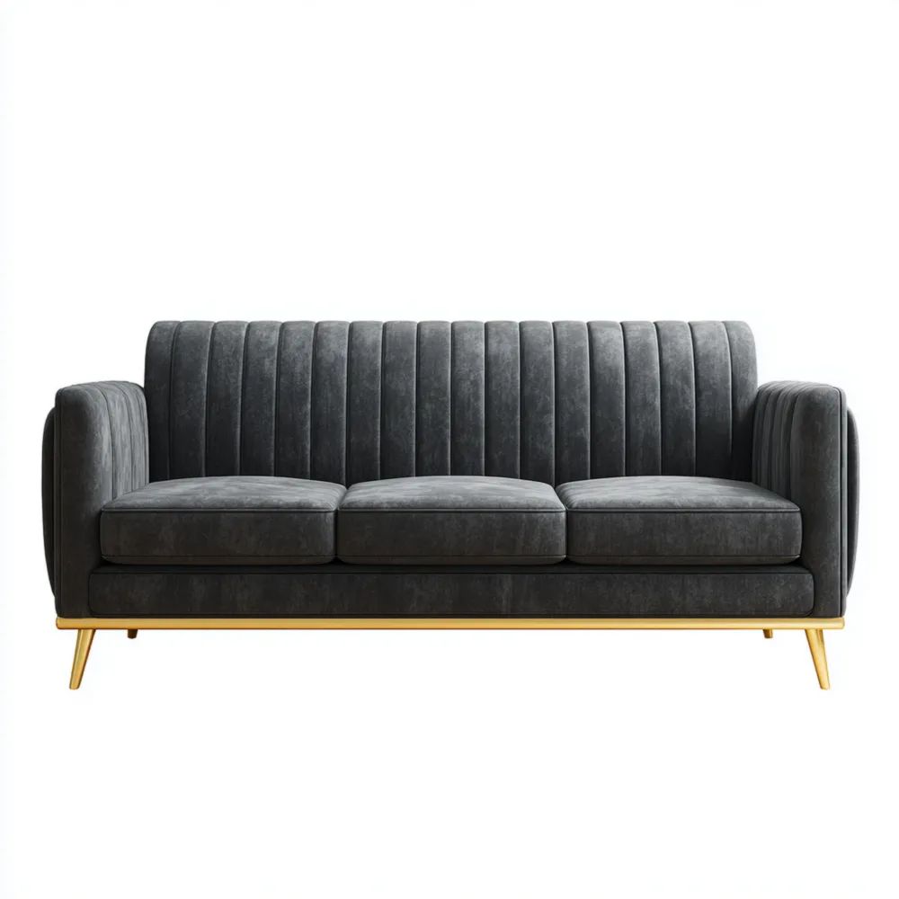 Divano a tre posti in velluto 200x90x80 cm – Grigio Scuro – Design Moderno