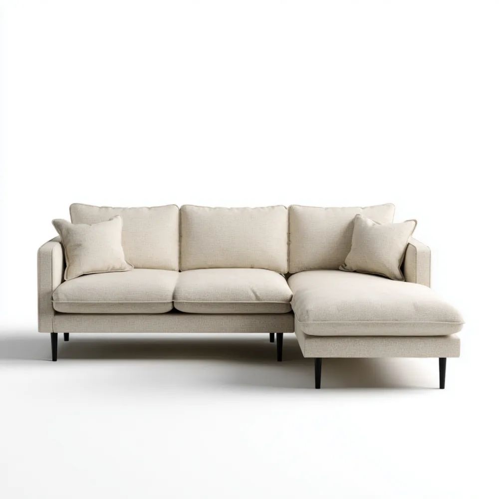 Divano angolare in tessuto 250x150x85 cm – Crema – Design moderno