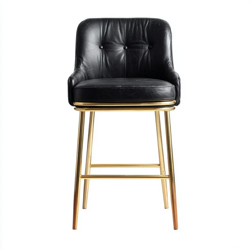 Sgabello da Bar in Pelle 50x45x80 cm - Nero/Dorato - Design Moderno