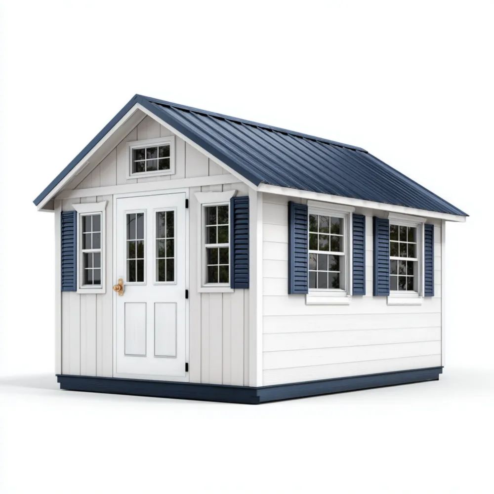 Casetta da Giardino in Legno 350x300x260 cm - Bianco/Blu