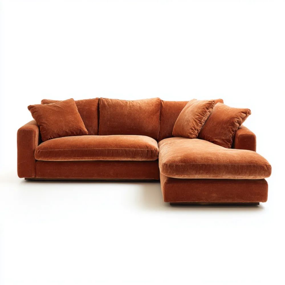 Divano angolare in velluto 260x160x80 cm – Arancione – Design moderno