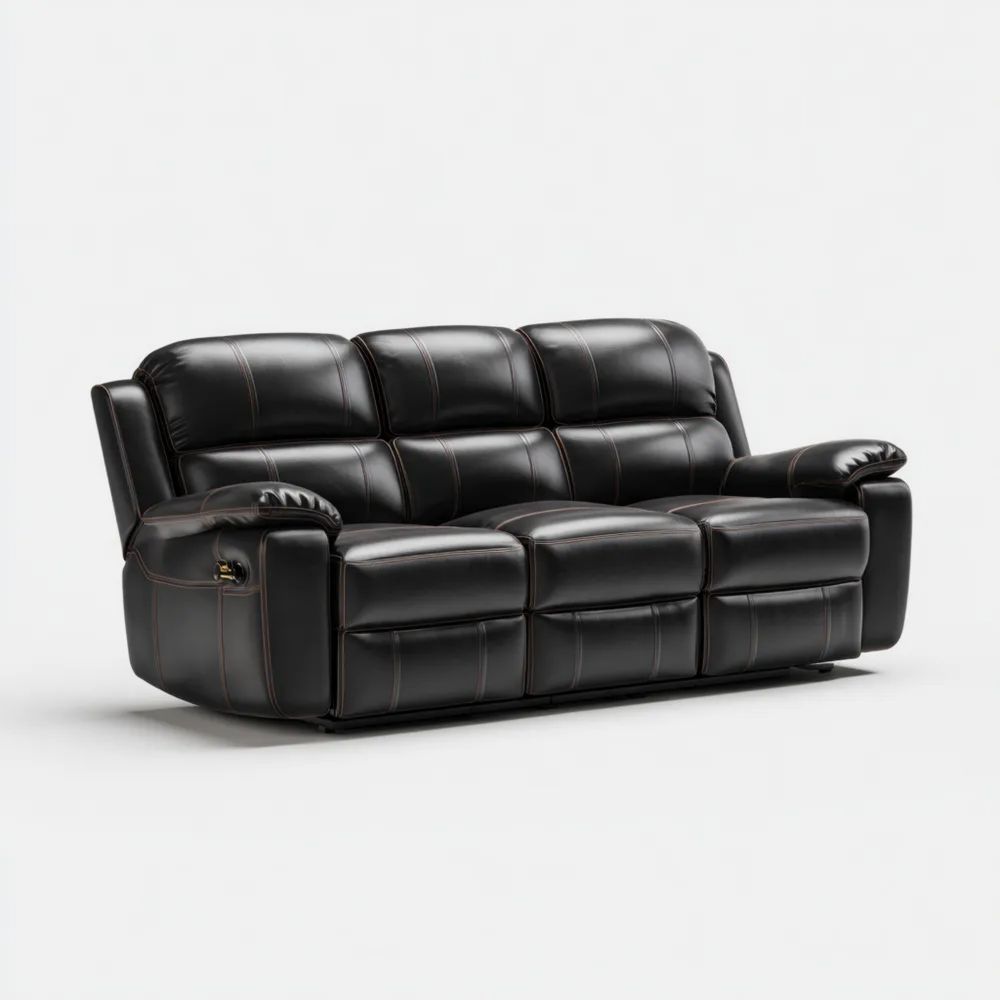 3-Sitzer-Sofa Kunstleder 210x98x101 cm - Schwarz - Verstellbare Rücklehne