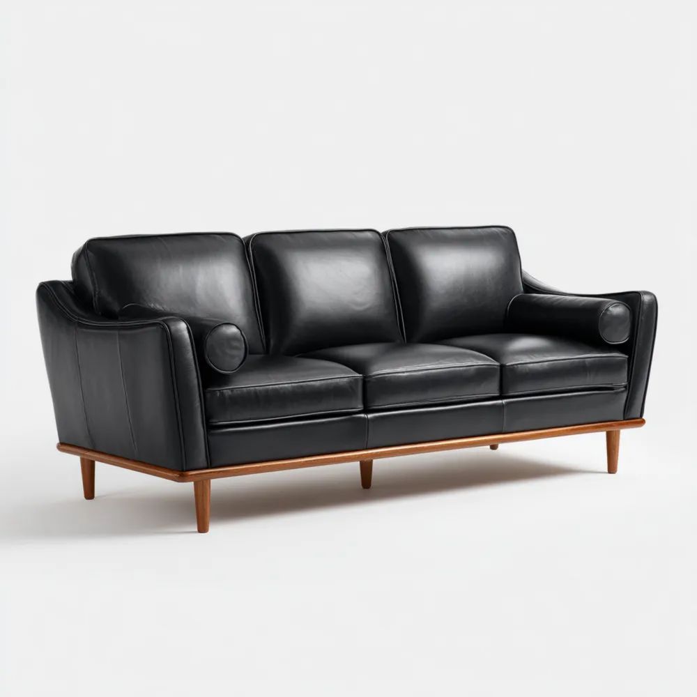 3-Sitzer-Sofa Leder 210x85x90 cm - Schwarz - Retro Design