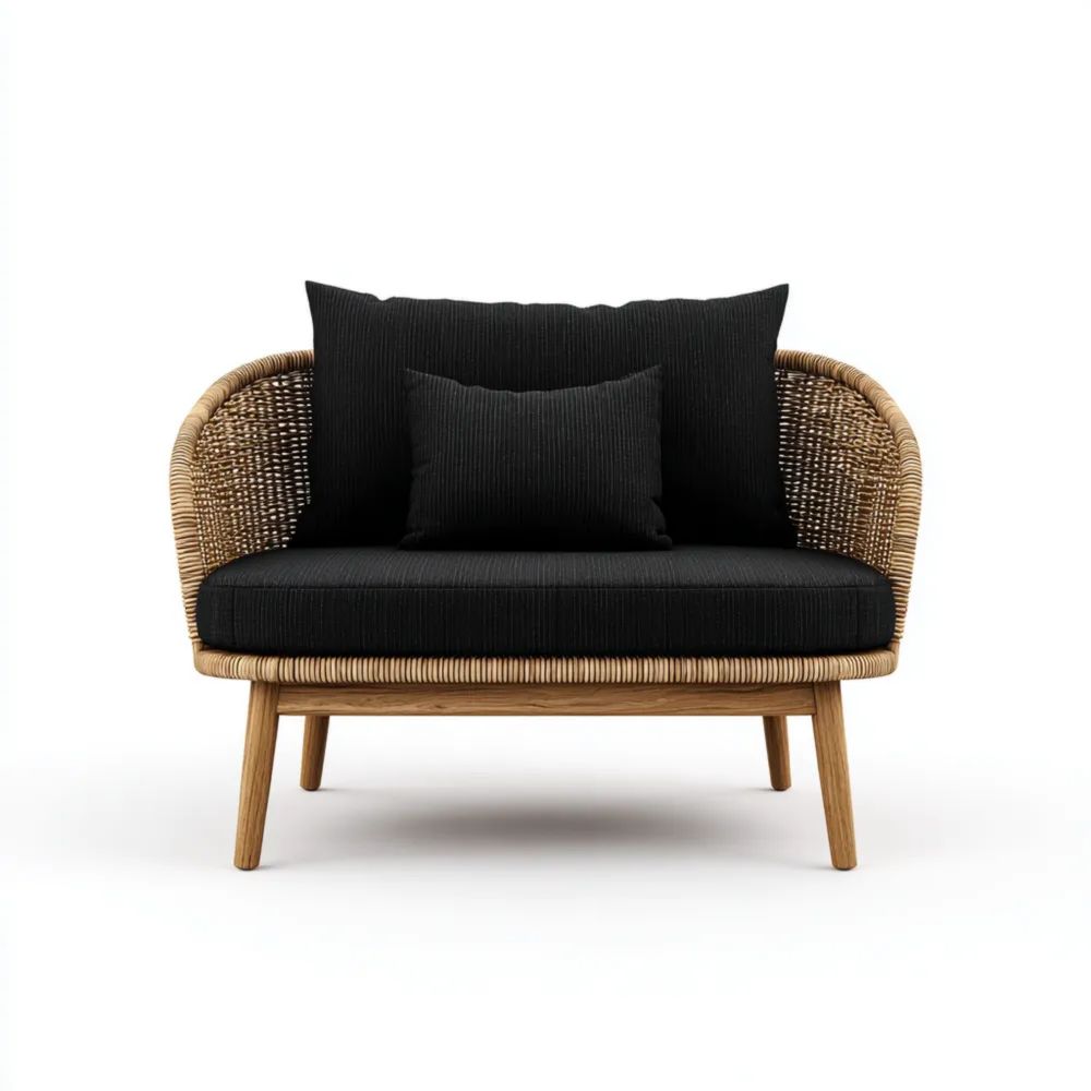 2-Sitzer-Gartensofa Rattan 120x60x75 cm – Schwarz/Natur – Modernes Design