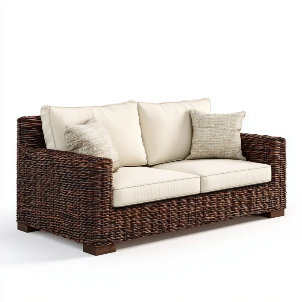 2-Sitzer-Gartensofa Rattan 200x85x75 cm - Braun/Creme - Modernes Design