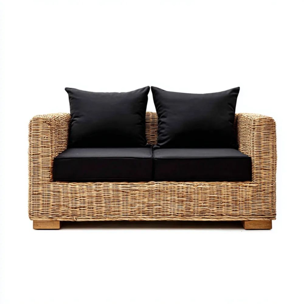 2-Sitzer-Gartensofa Rattan 150x80x70 cm - Natur/Schwarz - Modernes Design