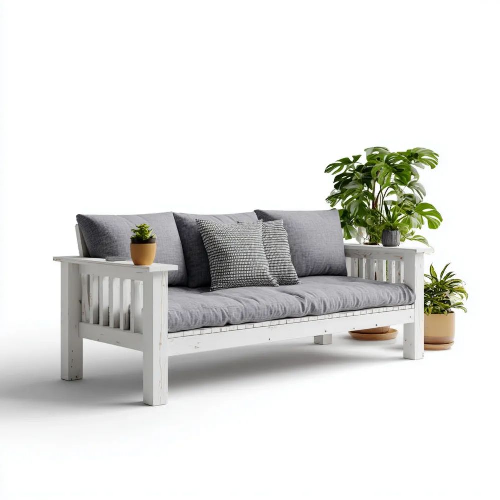 2-Sitzer-Gartensofa Holz 200x75x80 cm – Grau/Weiß – Klassisches Design