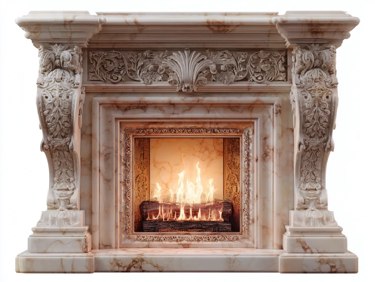 Kamin - Marmor - 175x48x130 cm - Beige - Klassisch-Craftgohub