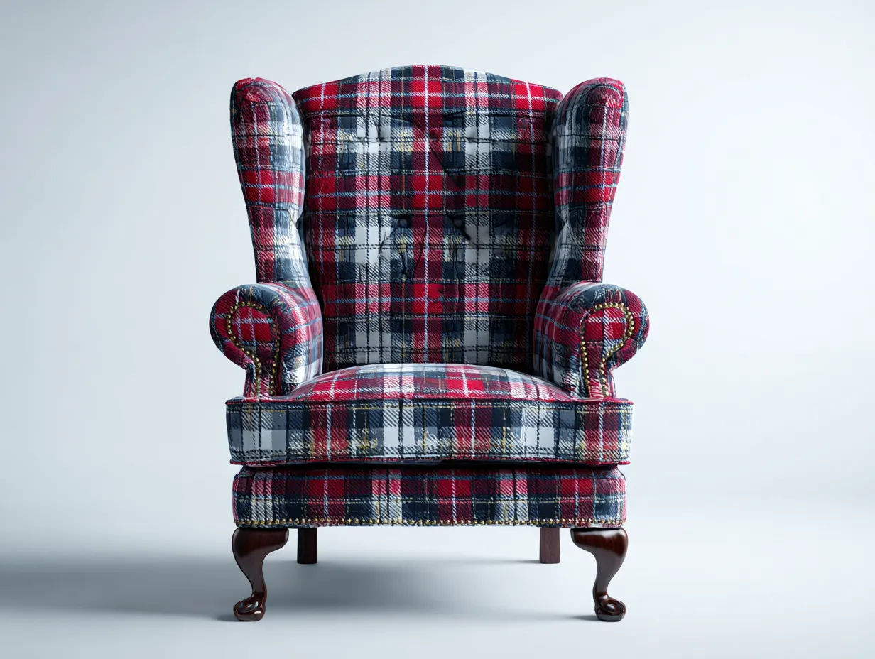 Sessel - Stoff-Holz - 96x88x114 cm - Rot-Grau-Blau - Klassisches Design-Craftgohub