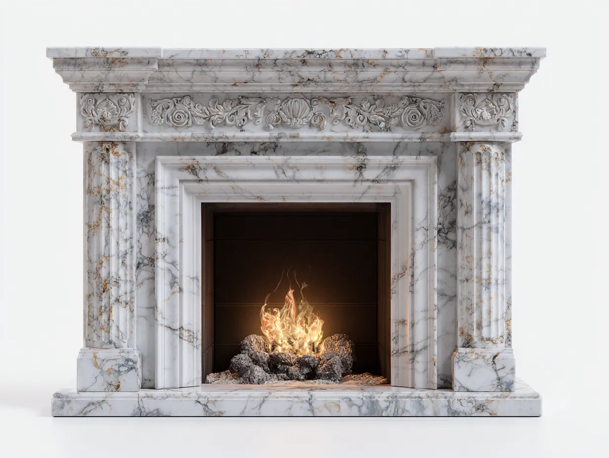 Kamin - Marmor - 150x40x120 cm - Weiß - Klassisch-Craftgohub