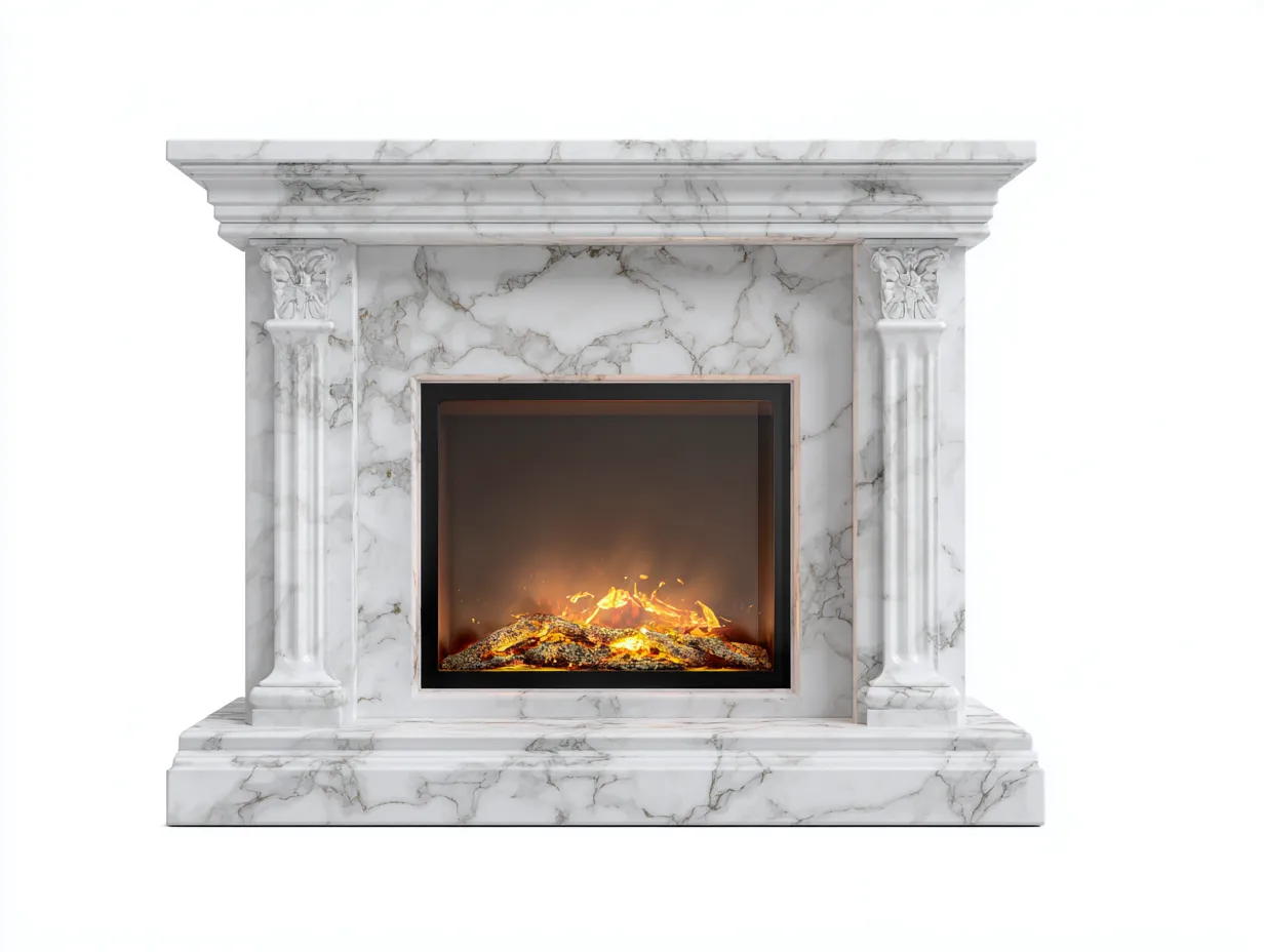 Kamin - Marmor - 155x42x118 cm - Weiß - Klassisch-Craftgohub