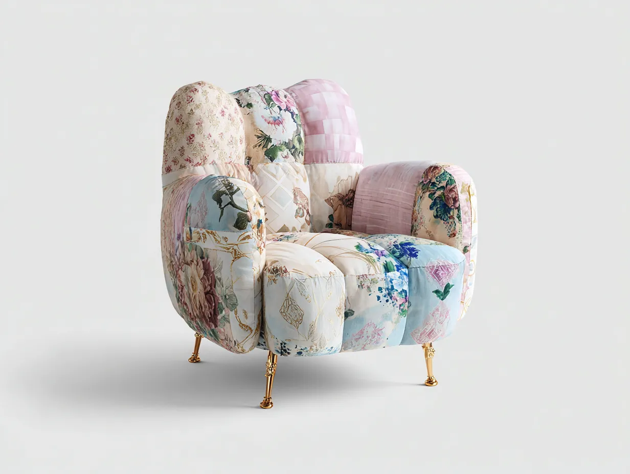 Sessel - Stoff-Metall - 88x80x98 cm - Mehrfarbig-Pastellrosa - Vintage Design-Craftgohub