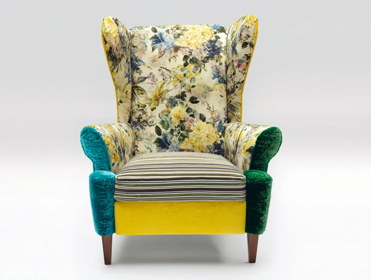 Sessel - Stoff-Holz - 92x84x110 cm - Mehrfarbig-Gelb-Grün - Vintage Design-Craftgohub