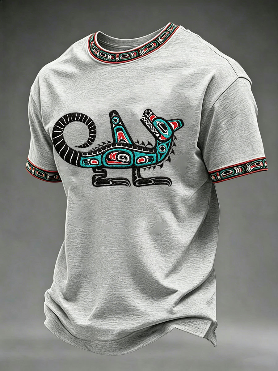Men's Indigenous Totem Art Print Casual T-Shirt