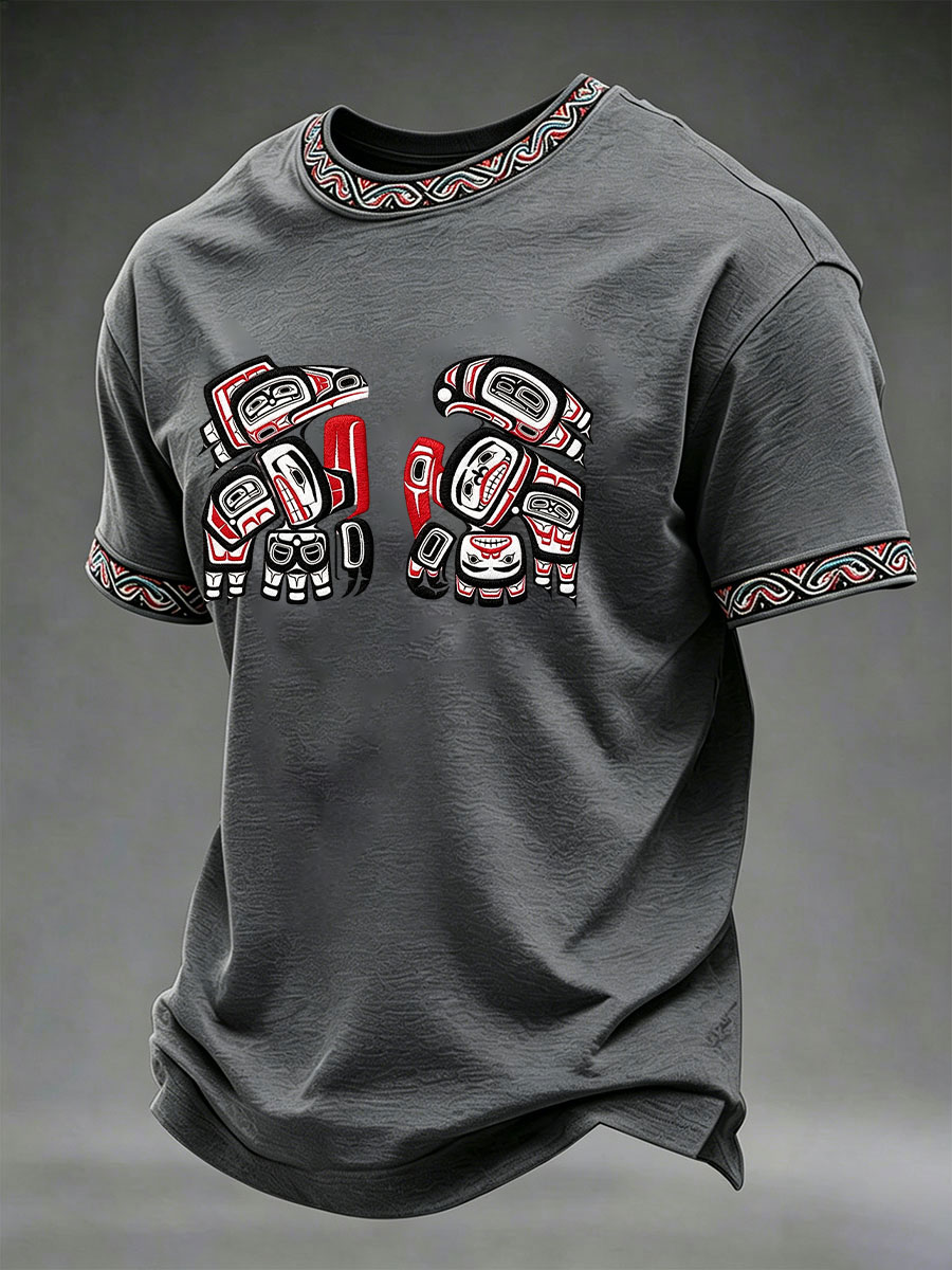 Men's Indigenous Totem Art Casual T-Shirt